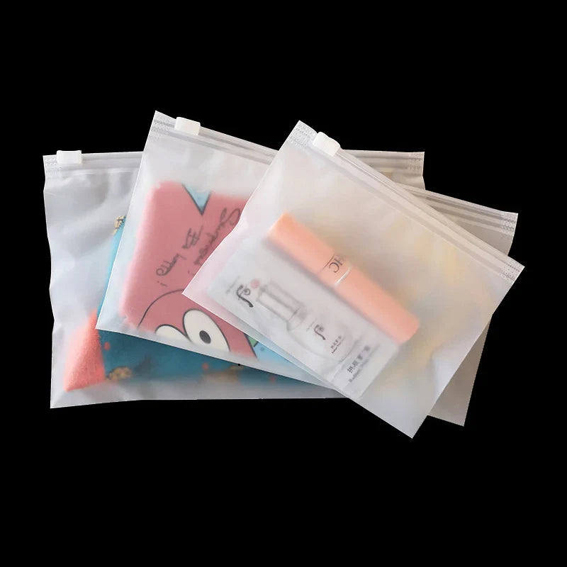 10PCS 16-Wire Frosted Zipper Bags – Underwear, Panties & Socks Packaging with Air Hole, Resealable Cosmetic Storage