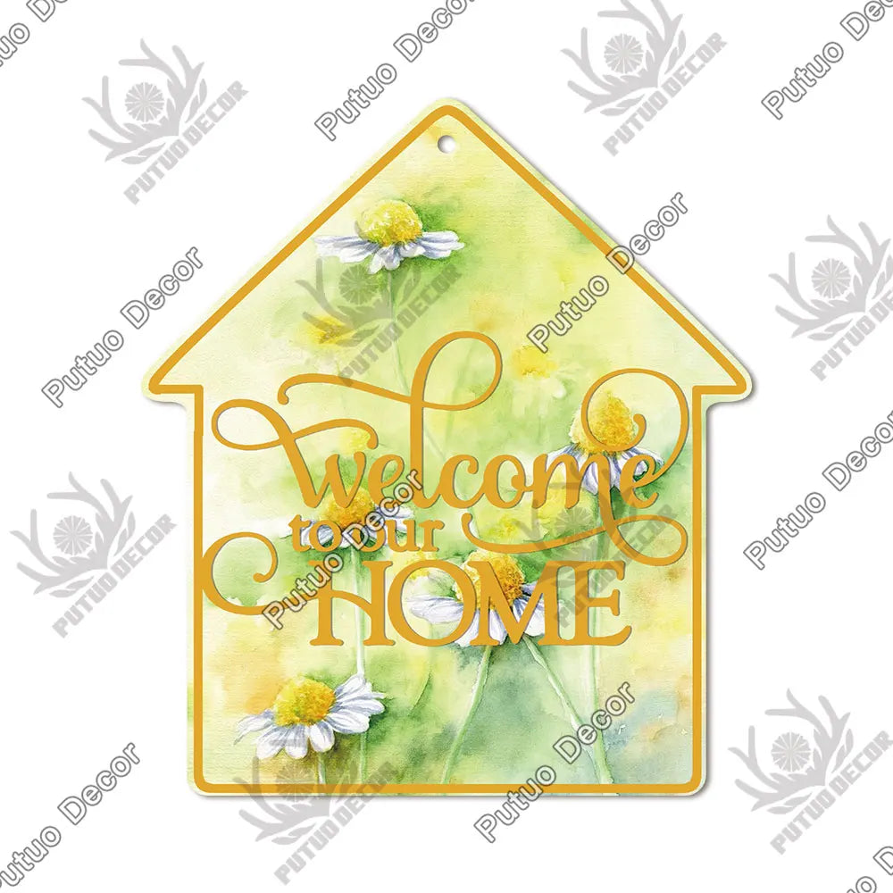 Putuo Decor Welcome House Shaped Wooden Sign β Rustic Hanging Plate for Home, Living Room Wall Decor