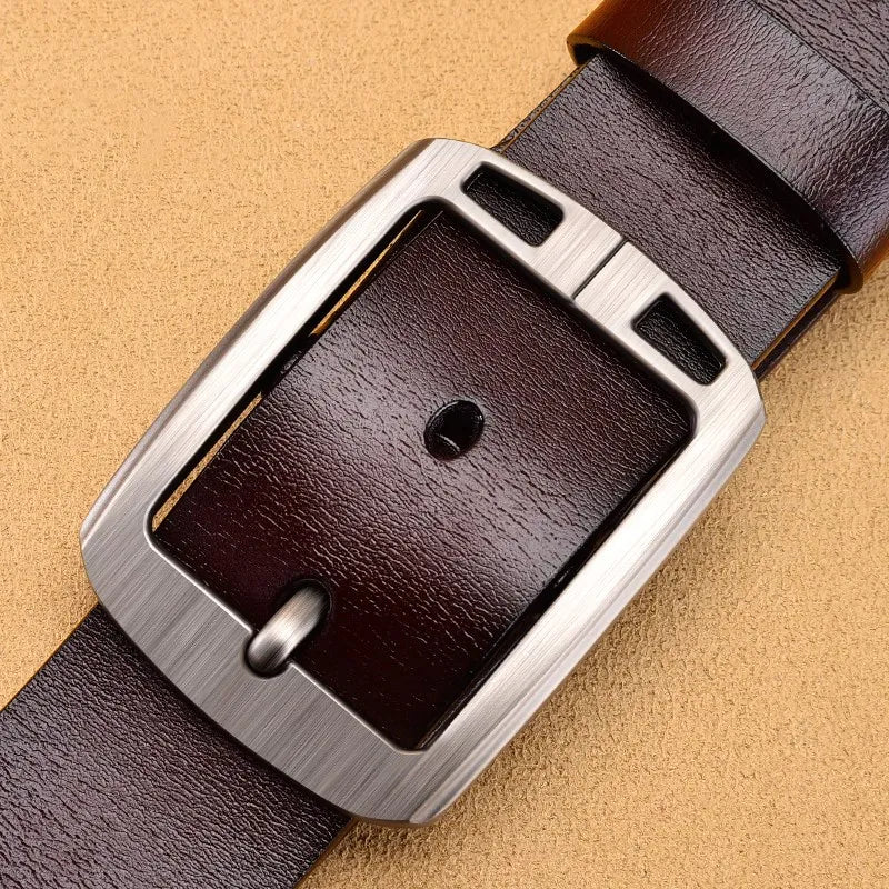 Genuine Leather Men's Belt - High Quality Cowhide Buckle Jeans Belt Casual Business Cowboy Waistband Fashion Accessory
