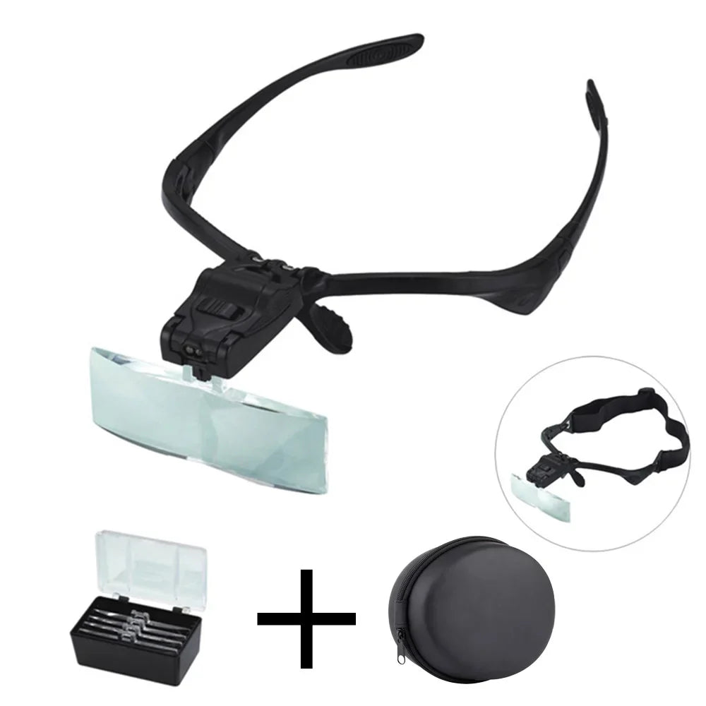 Headband Magnifying Glasses with 2 LED Lights – 1.0x to 3.5x Loupe Optical Lens for Eye & Repair Work