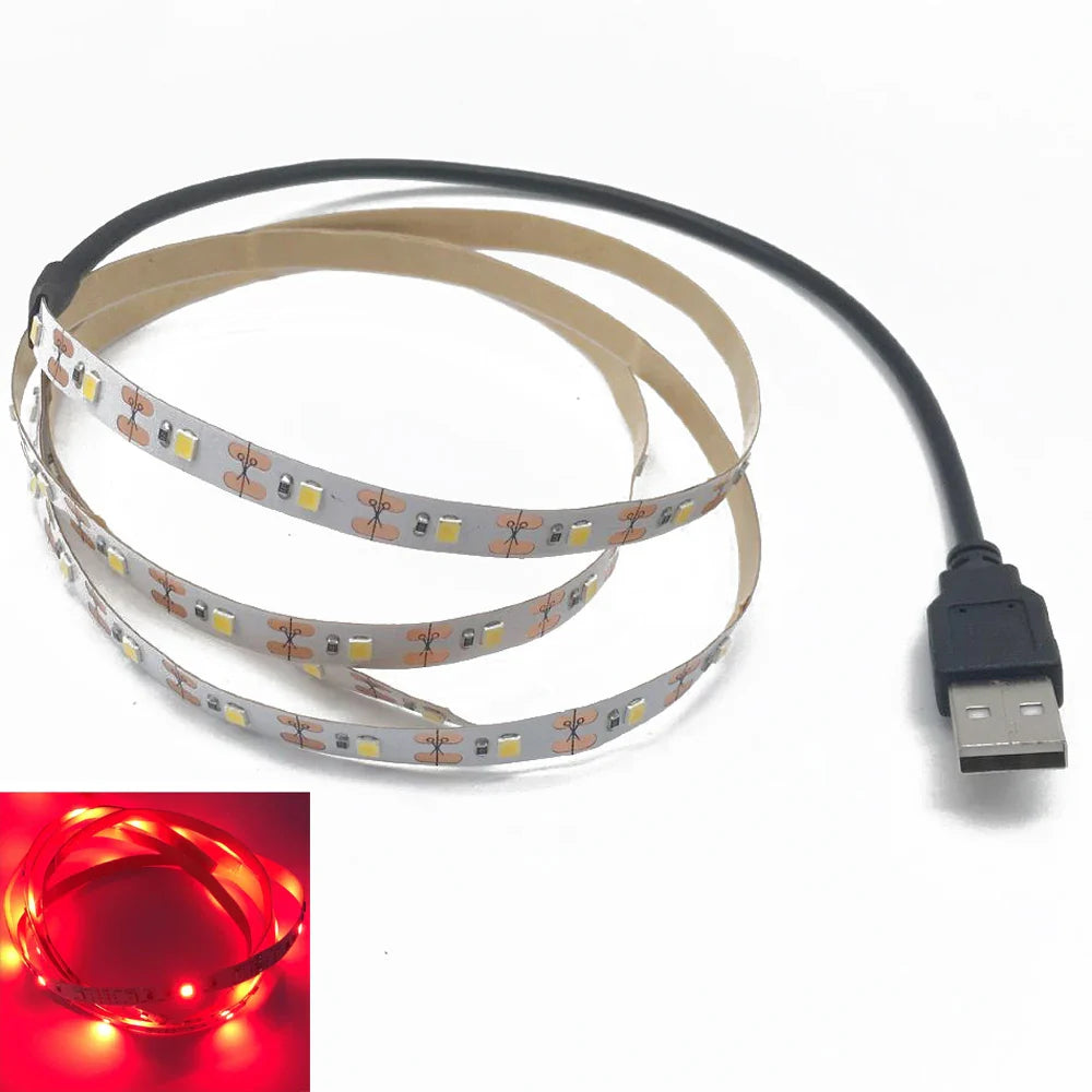 5M USB LED Strip Light – Waterproof 3528 SMD Ribbon in Warm/Cool White, Pink, Green, Blue, Red for Ceiling & Cabinet