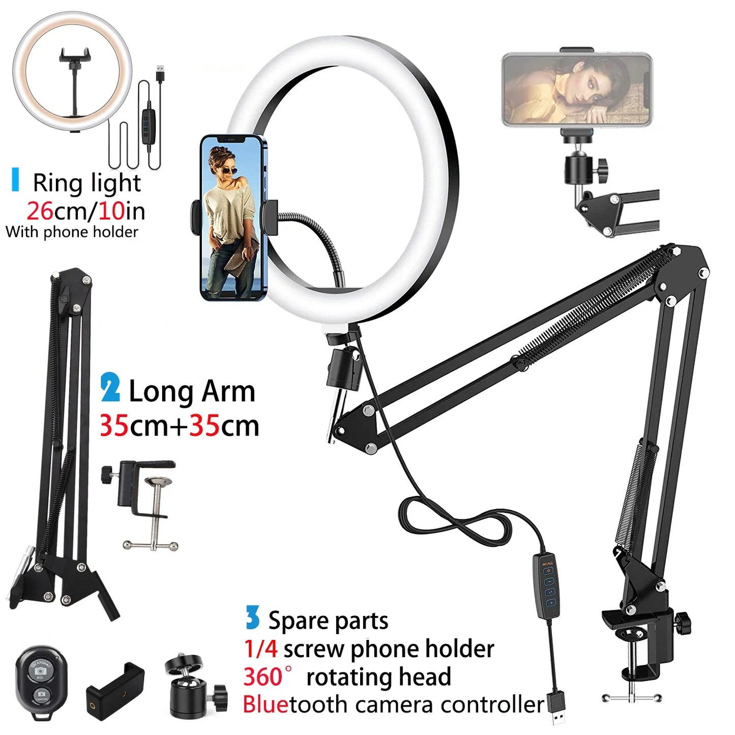 LED Selfie Ring Light with Phone Stand – Folding Arm, Dimmable Circle Fill Light & Tripod for YouTube & Streaming