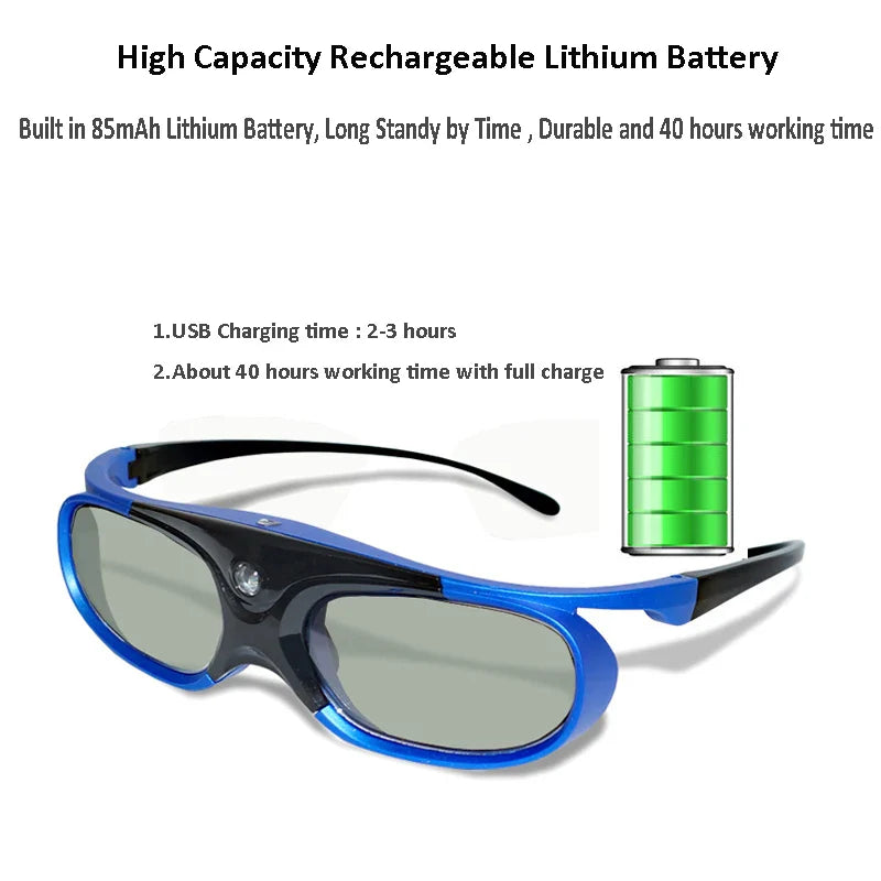 2PCS 3D Active Shutter Glasses – 96–144Hz Rechargeable Eyewear for BenQ, Acer, Optoma & XGIMI Projectors Universal Compatible Set