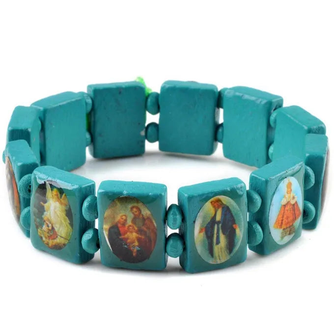 Saints Jesus Wooden Catholic Bracelet – Unisex Religious Prayer Charm Jewelry, Fashion Wood Bead Wristband (7 Colors)