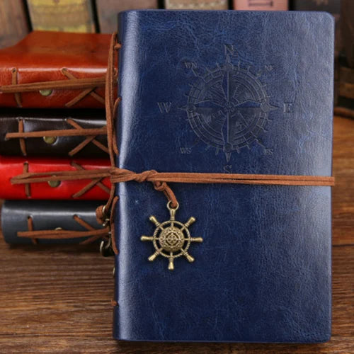 Retro PU Leather Spiral Notebook – Vintage Pirate Anchor Refillable Diary Journal for Travelers
