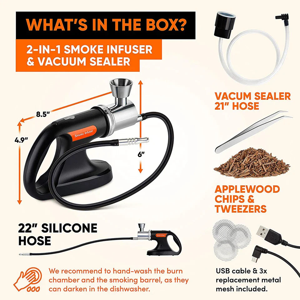 Portable Handheld Cold Smoking Gun with Vacuum Sealer: Electric Smoke Infuser Machine for Food, Drinks, and Cocktails - S268 Model