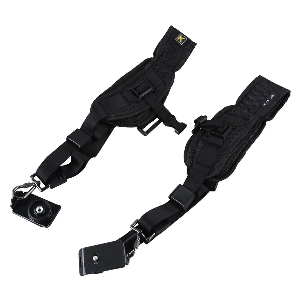 Black Double Dual Camera Shoulder Strap — Quick-Release Adjustable Sling Belt for Canon Nikon Sony DSLR Cameras