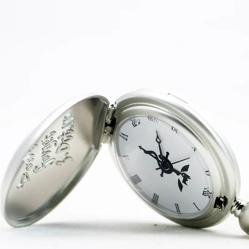 Fullmetal Alchemist Antique Silver Pocket Watch Necklace – Quartz Pendant Watch with Chain Anime Collectible Gift