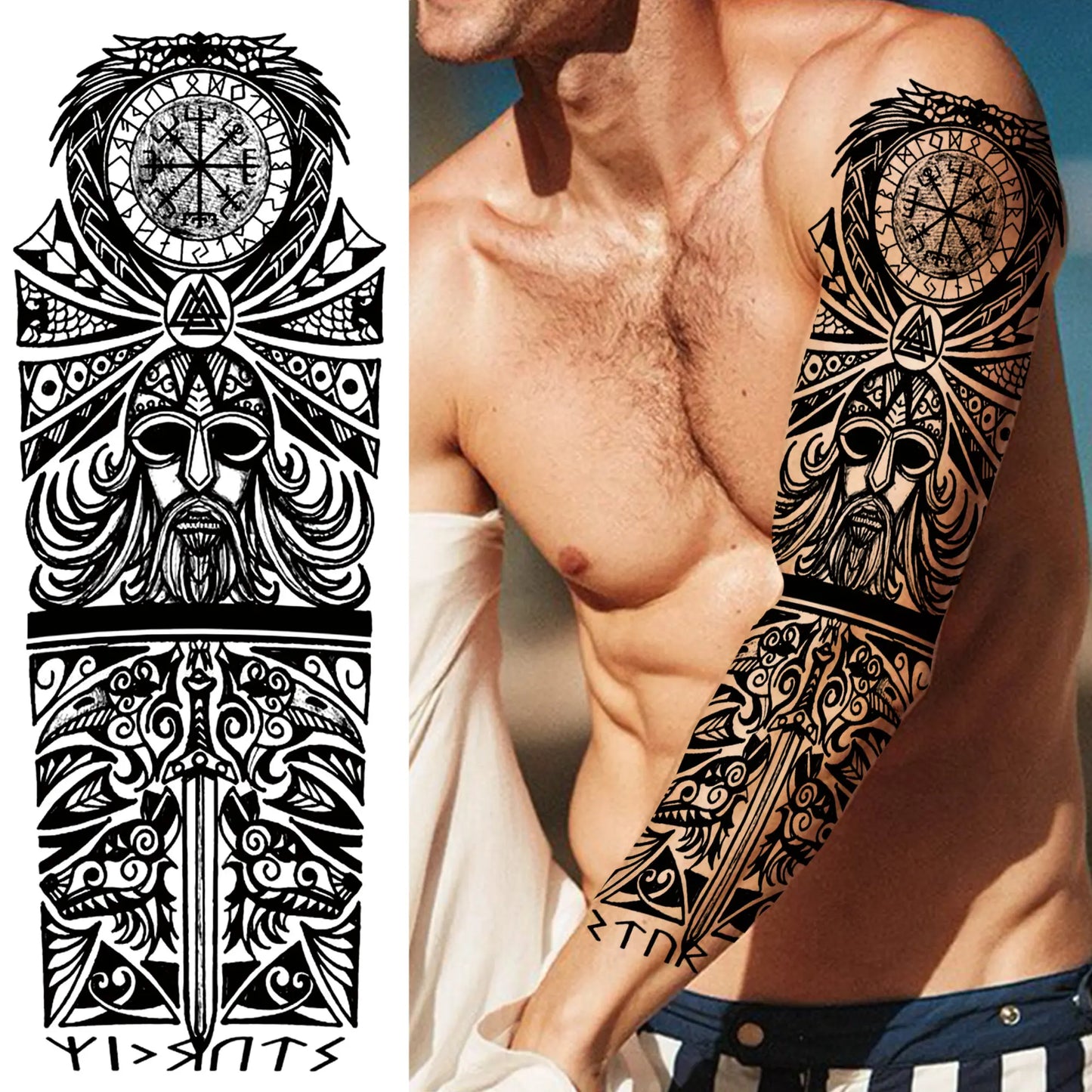 Temporary Tattoo Sleeve - Realistic Full Arm Skull Angel Maori Design Tattoo Sticker for Men & Women
