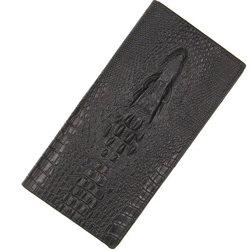 Men’s Crocodile Pattern PU Leather Wallet – Slim Long Clutch Purse Alligator Style Portafoglio Uomo