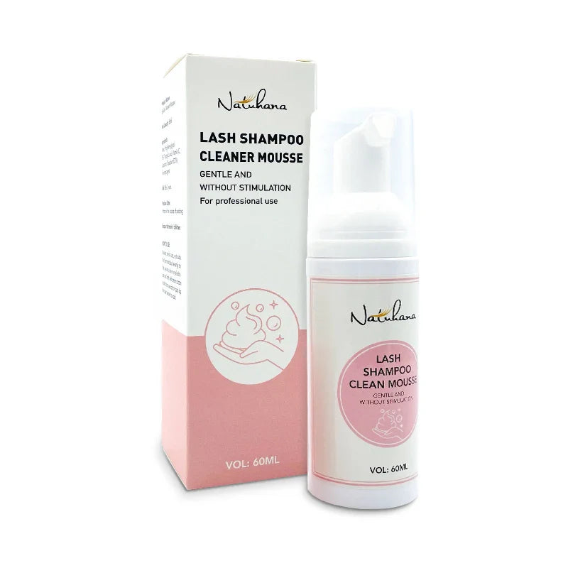 NATUHANA 60ml Gentle Lash Cleansing Mousse - Eyelash Shampoo for Extensions, Grafting, Makeup Removal & Glue Cleanser