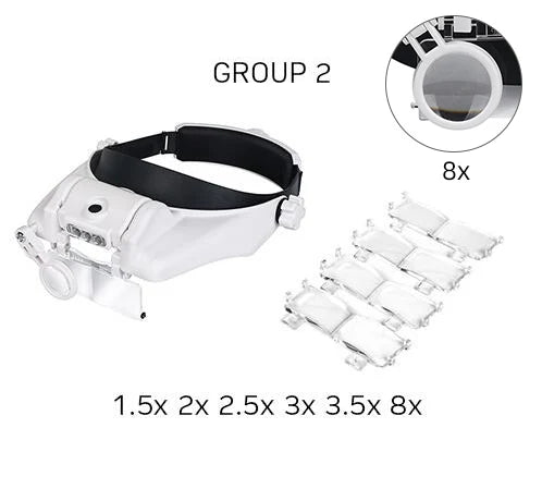 LED Headband Magnifier with 8x Lenses β Hands-Free Magnifying Glass for Jewelry, Watch & Electronic Repair