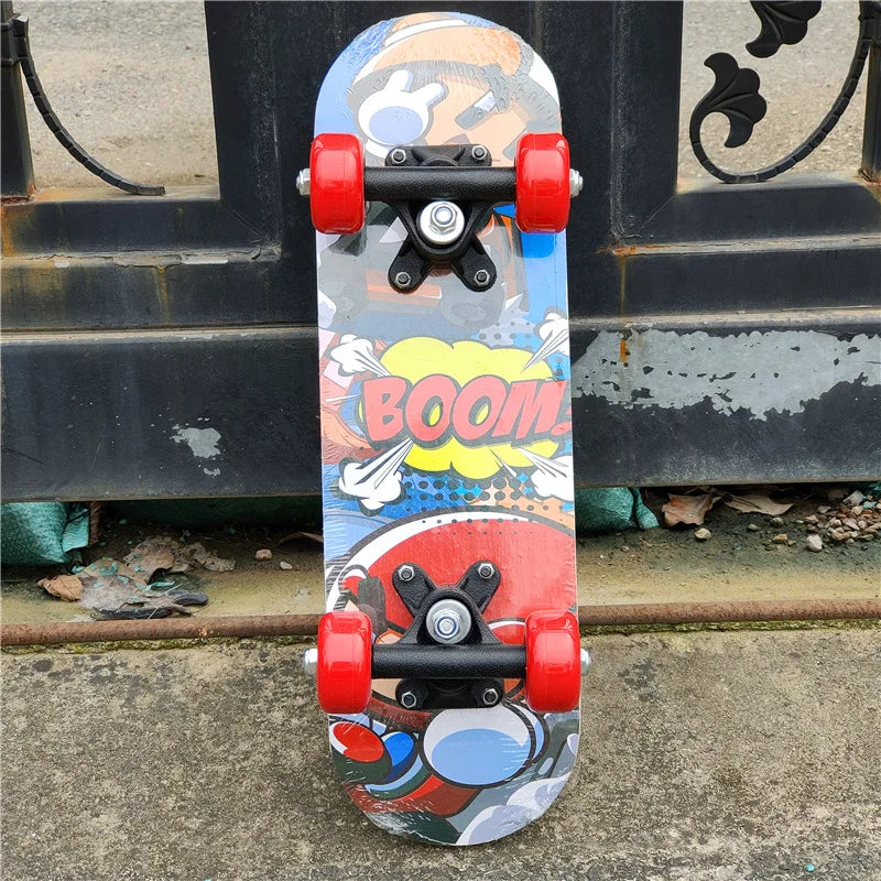 43cm Kids' Maple Skateboard – Double Rocker Deck with Cartoon Stickers for Beginners & Young Riders