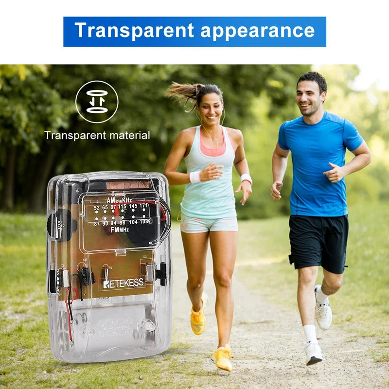 RETEKESS TR624 Transparent Portable AM/FM Radio - Pointer Tuning with Headphone Support for Church, Conference & Museum Guide Use