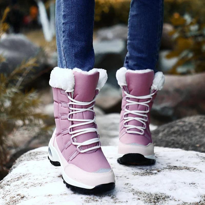 Women’s Winter Snow Boots – High-Quality Warm Lace-Up Ankle Boots, Waterproof Comfortable Outdoor Hiking Shoes, Size 36-42