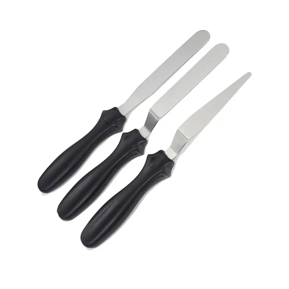 Small 3-Piece Cranked (Angled) Spatula Palette Knife Set — Icing, Fondant & Cake Decorating Tools