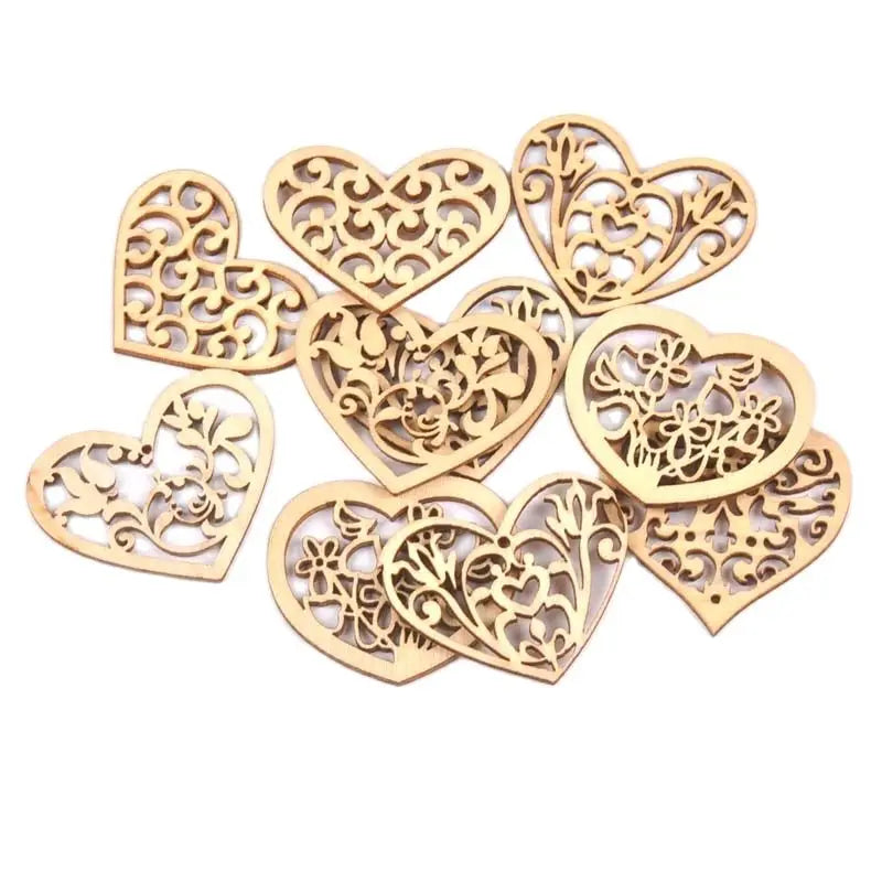 12PCS Mixed Lace Heart Wood Pendants – DIY Scrapbook, Home Hanging Ornaments & Wedding Decor Embellishments 38x50mm