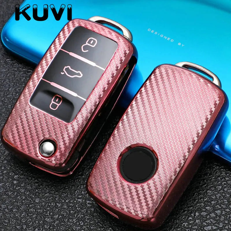 TPU Carbon Fiber Car Key Case Cover for VW & Skoda β Fits Polo, Tiguan, Passat B5 B6 B7, Golf 4 5 6 MK6, Jetta, Lavida, Octavia