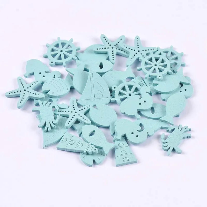 20PCS Ocean Theme Blue & White Wood Slice Embellishments – DIY Scrapbooking, Crafts & Home Decor