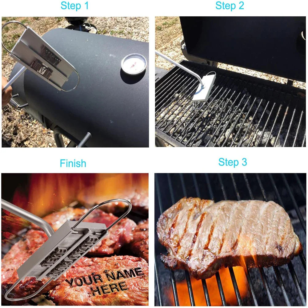 Customizable BBQ Branding Iron - 55 Letters DIY Barbecue Letter Printed Steak Tool with Grill Forks - Unique Barbecue Accessories for Kitchen