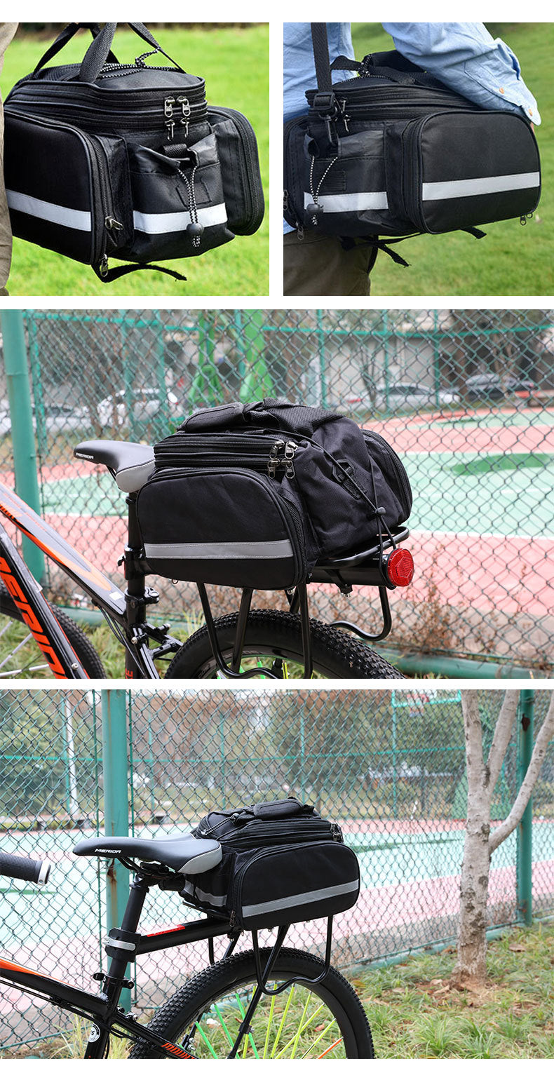 3-in-1 Waterproof Bike Trunk Bag — Large Capacity MTB & Road Bicycle Rear Seat Rack Panniers, Travel Luggage Carrier
