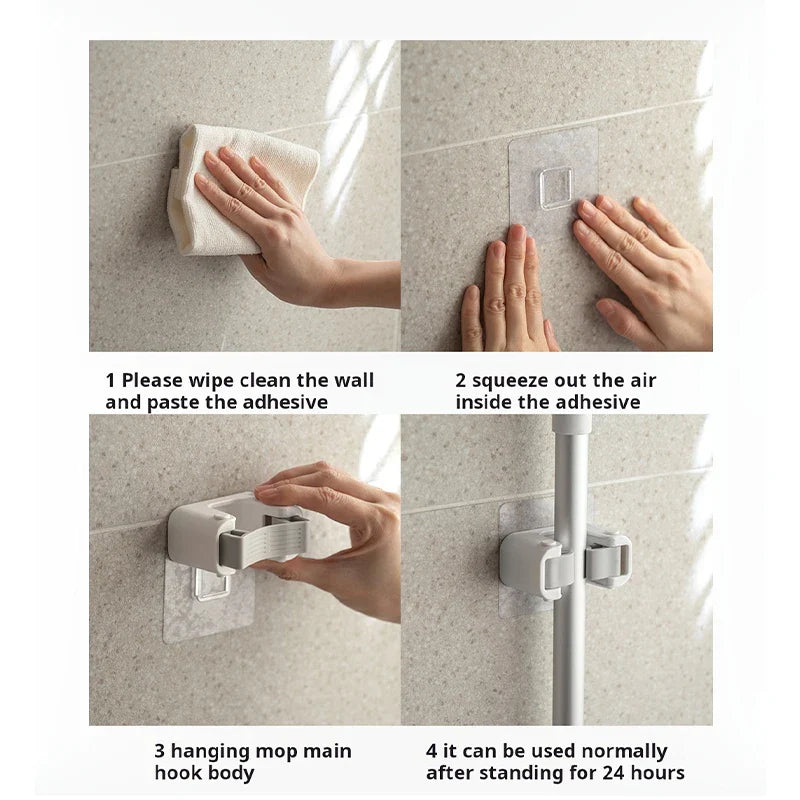 Soft Rubber Mop Hooks — Self-Adhesive Wall-Mounted Organizer for Mops, Brooms & Cleaning Supplies