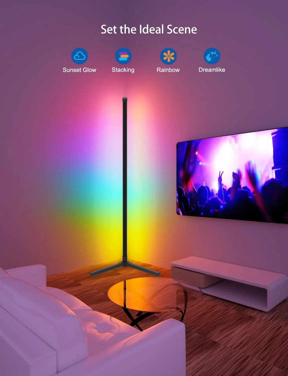 Smart RGB Dream Color Floor Lamp with Music Sync | Modern 16 Million Color Changing Standing Mood Light | APP & Remote Control