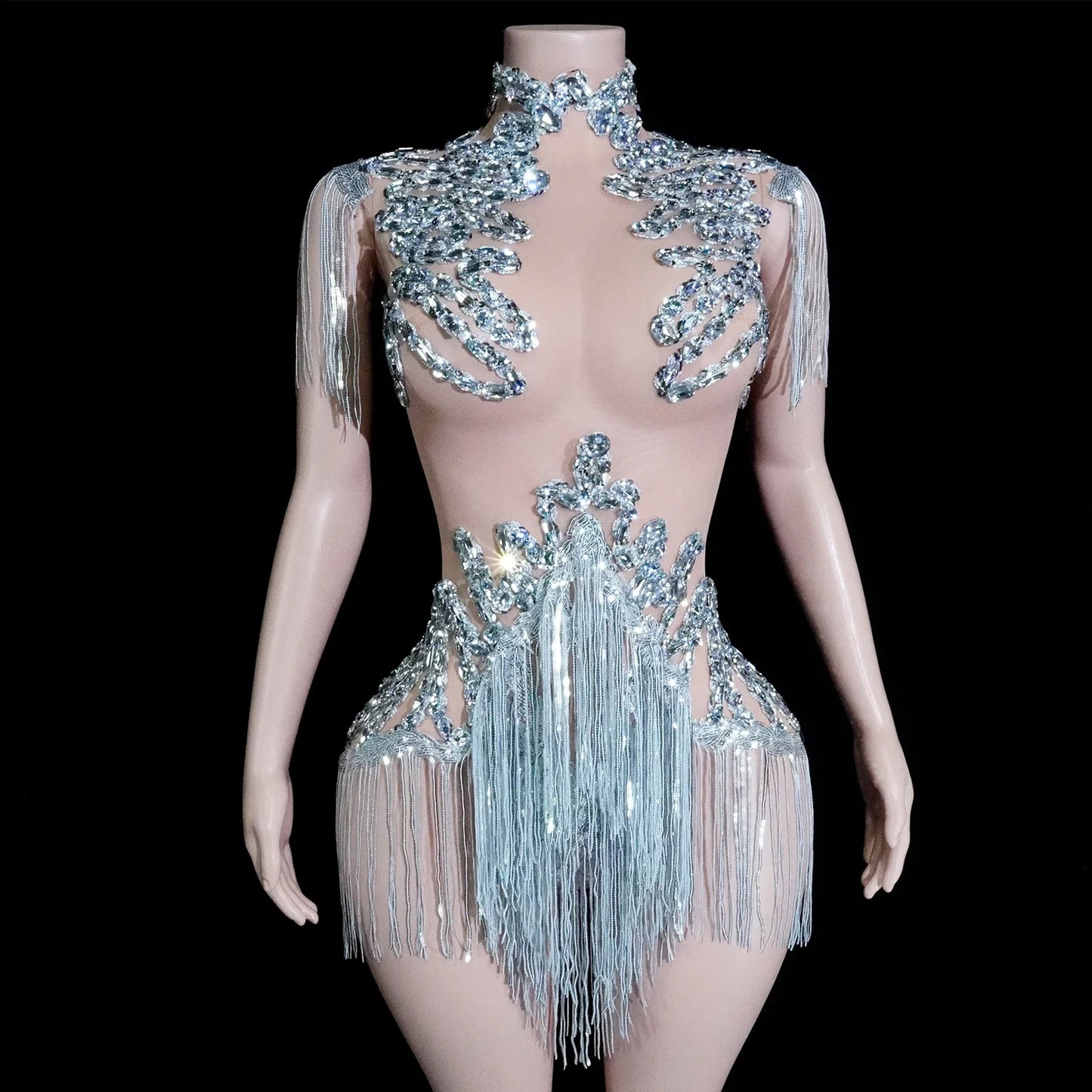 Sexy Shiny Silver Sequin & Black Spandex Jumpsuit — 2025 Women’s Prom, Dancer & Stage Performance Costume