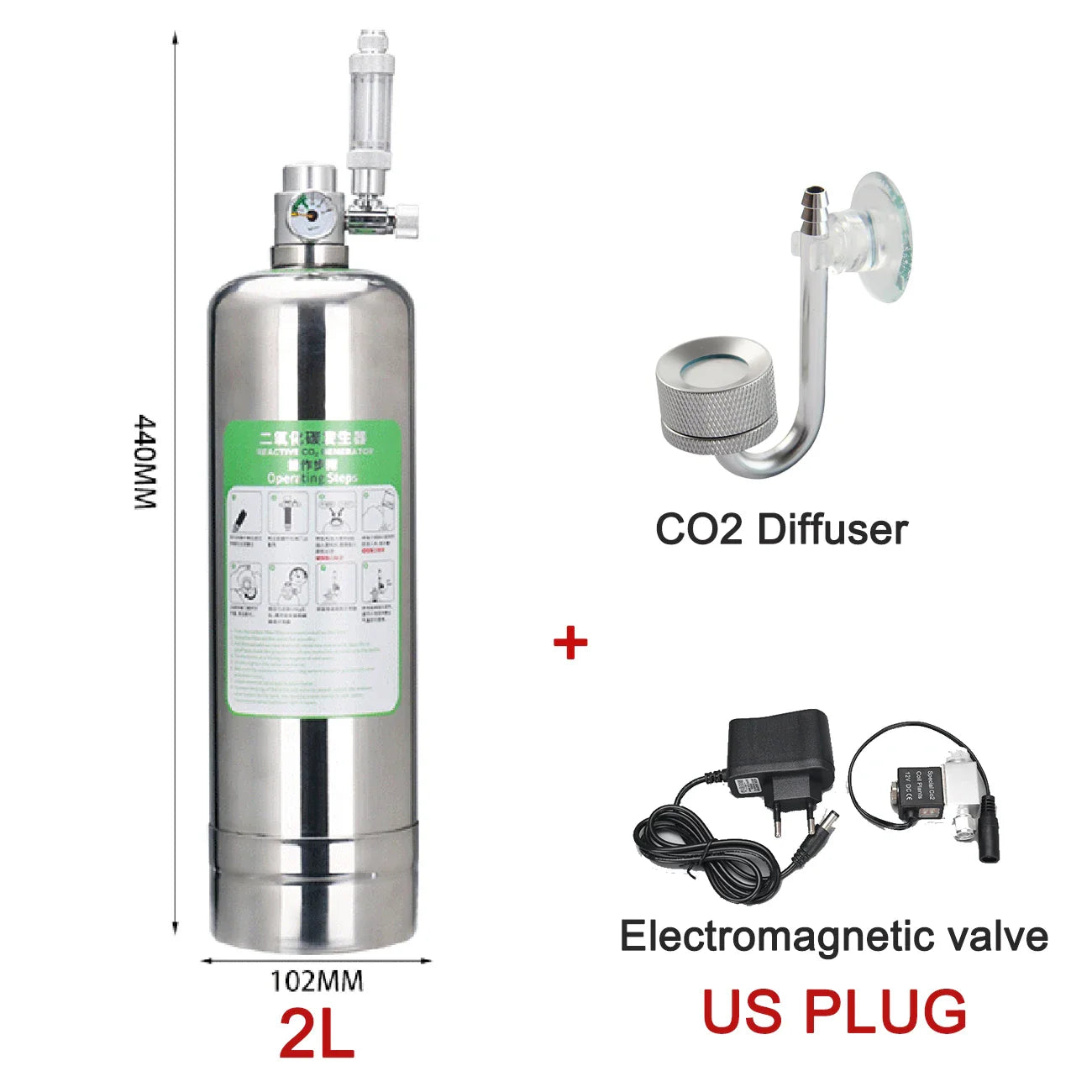 Stainless Steel Aquarium CO2 Generator Kit – Carbon Dioxide Reactor System for Planted Fish Tank Growth & Maintenance