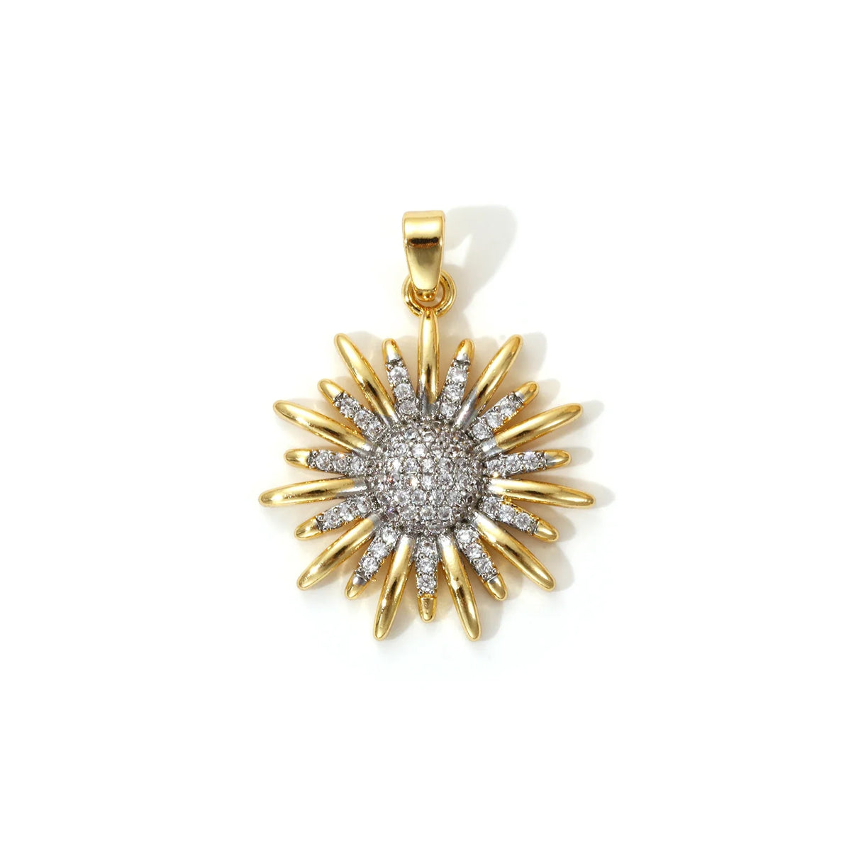 18K Gold Plated Sunflower Star Pendant – Brass Micro Pave Cubic Zirconia DIY Necklace Jewelry Making Charm