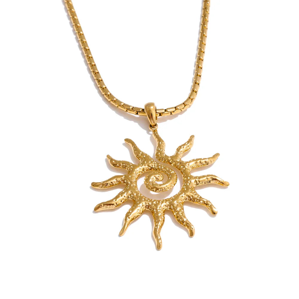Stainless Steel Sun Drop Necklace & Hoop Earrings Set – Tarnish-Resistant Charm Jewelry for Women Gift
