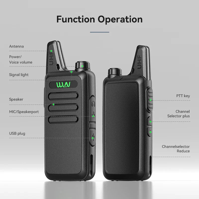 WLN KD-C1 Mini Walkie Talkie Set – 2PCS UHF 400–470MHz Two Way Radio with USB Charger, 16CH Long Range Portable Transceiver for Kids & Outdoor Use