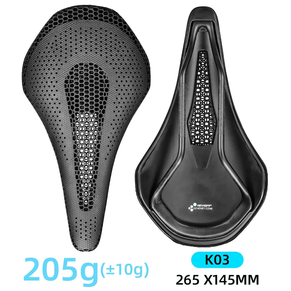 RYET Ultra Full Carbon 3D Printed Bike Saddle — 145mm Lightweight MTB Seat with High Modulus Carbon Fiber Base
