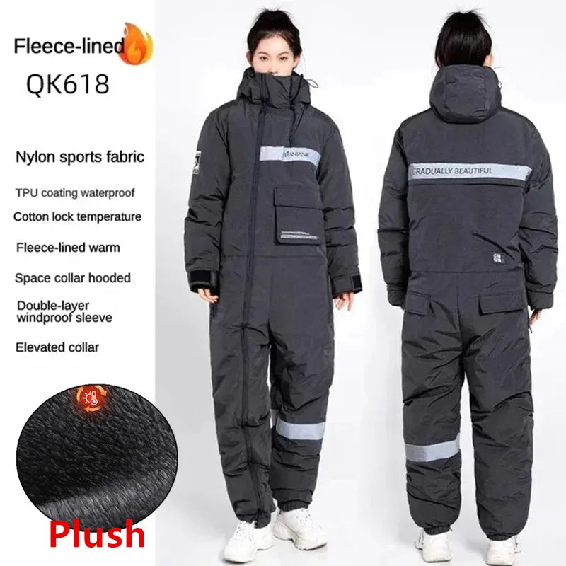 Winter Waterproof Windproof Motorcycle & Ski All-in-One Suit — Thick Plush Cold-Proof Riding Jacket
