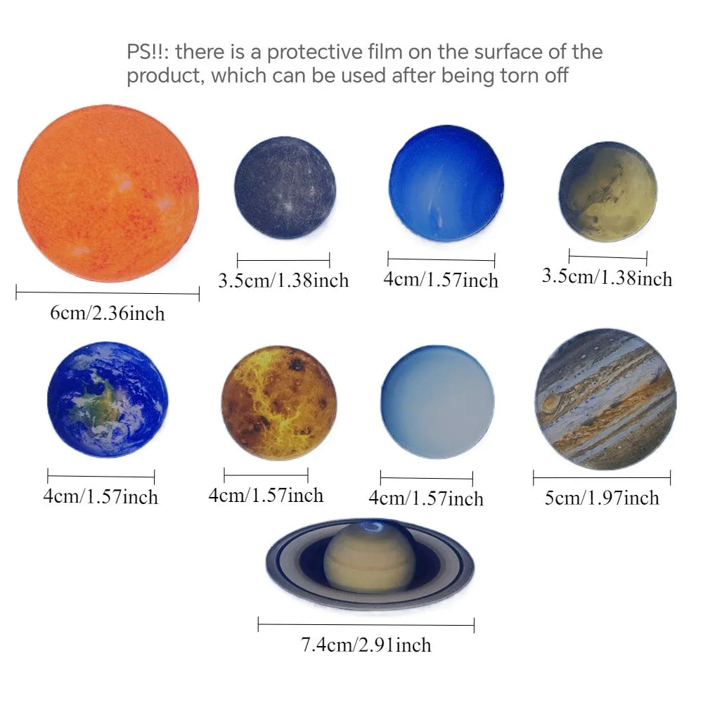 9Pcs Creative Planet Fridge Magnets – Solar System Universe Decorative Set for Kitchen, Teaching & Photo Display