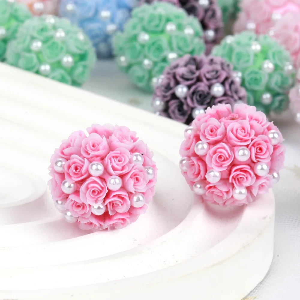 20mm Rose Flower Ball Pearl Beads – 1/3/5PCS Polymer Acrylic Beads for DIY Jewelry Making, Necklaces, Bracelets & Earrings