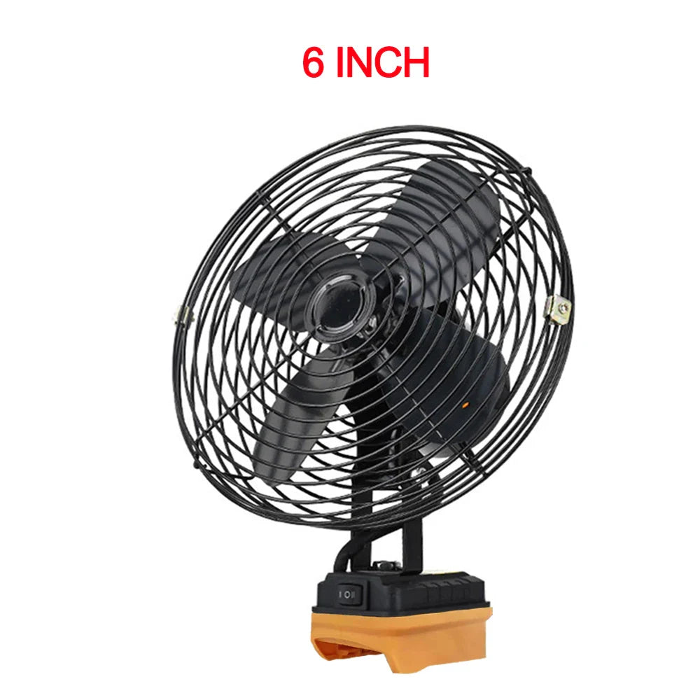 6/8-Inch Portable Outdoor Camping Fan – Wireless Desktop Metal Fan Compatible with Makita, Dewalt & Milwaukee 18V Batteries