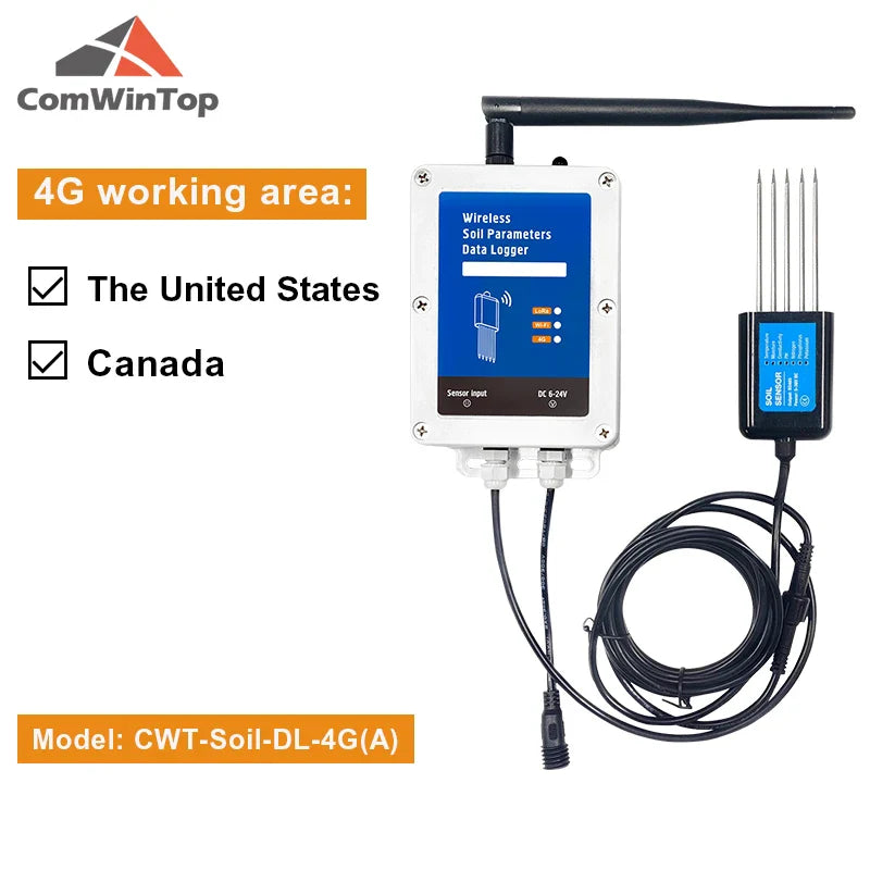 7-in-1 Smart Soil Sensor with WiFi/4G Data Logger – Moisture, Temperature, EC, pH & NPK Monitor with Built-In Battery