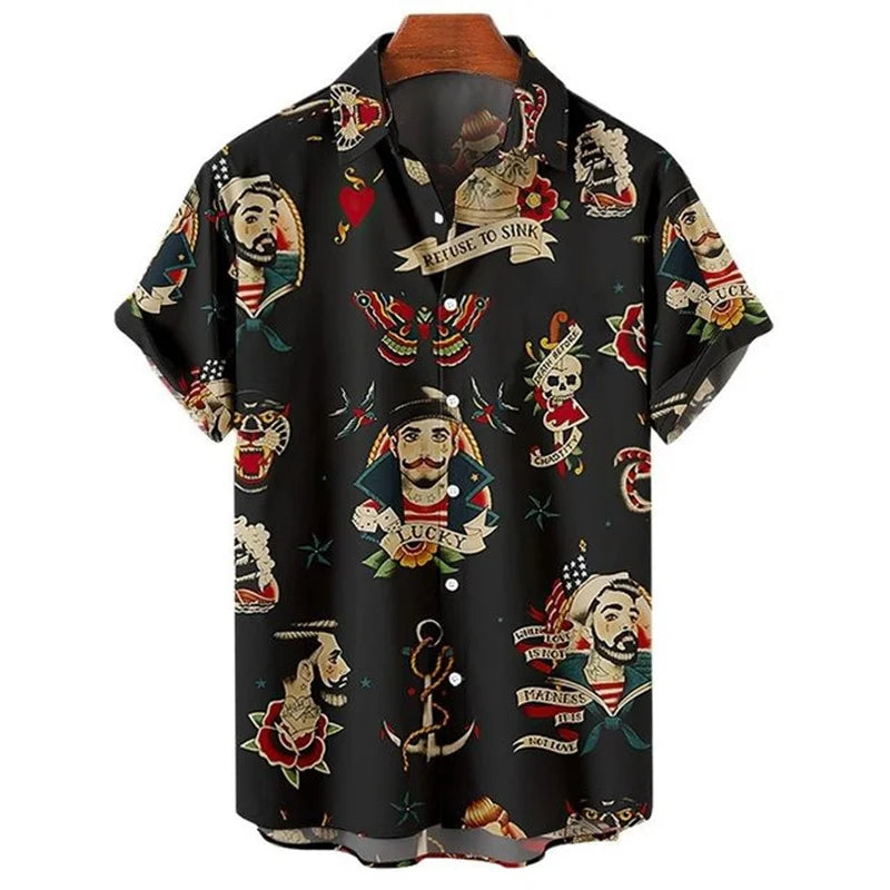 Men's Retro Mermaid Hawaiian Shirt - 3D Print Casual Short Sleeve Button-Up Summer Shirt