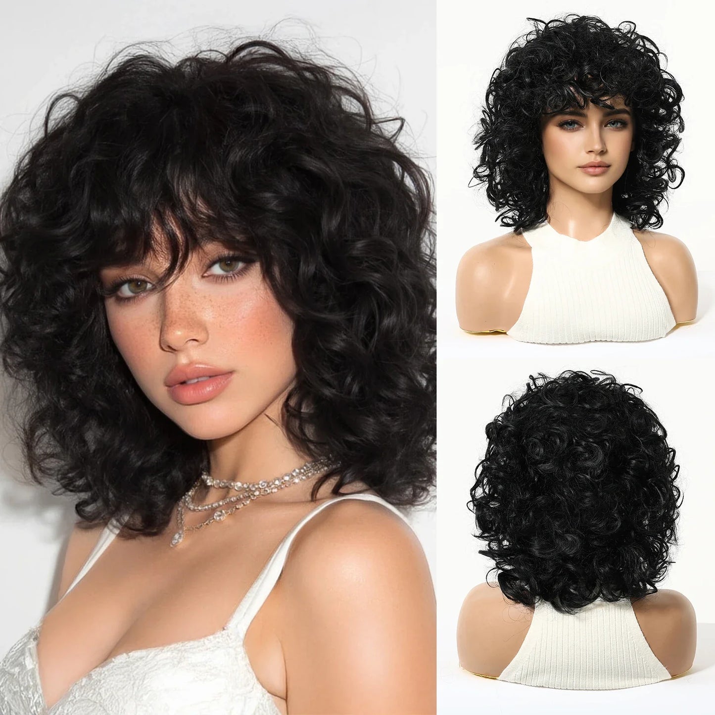 Brown Blonde Curly Synthetic Wig - Short Kinky Curly Afro Wig for Women, Glueless Cosplay Style