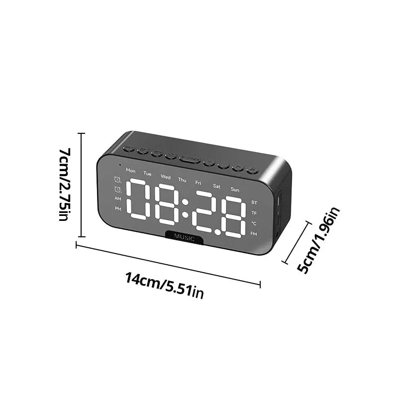 LED Digital Alarm Clock with Bluetooth Speaker - Mirror Screen, Temperature Display, FM Radio, Ideal for Bedroom and Office Decor
