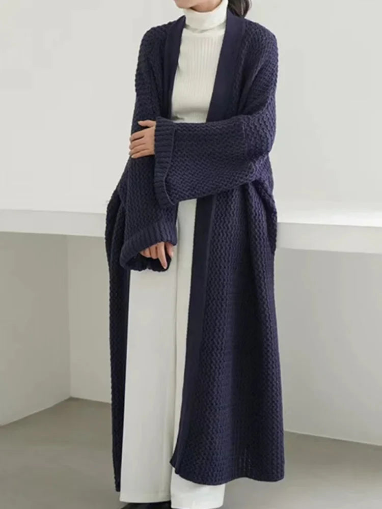 Autumn Winter Women’s Long Knitted Cardigan Sweater – Casual Loose Warm Long Sleeve Coat