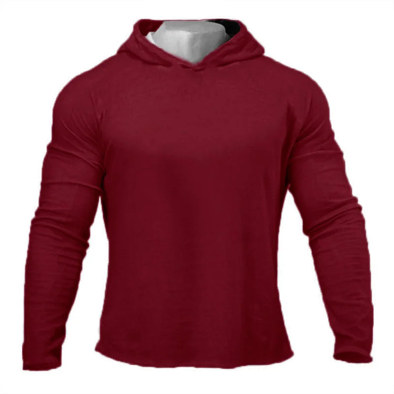 Men’s Slim Fit Gym Hoodie Long Sleeve – Breathable Cotton Fitness & Bodybuilding Sports T-Shirt
