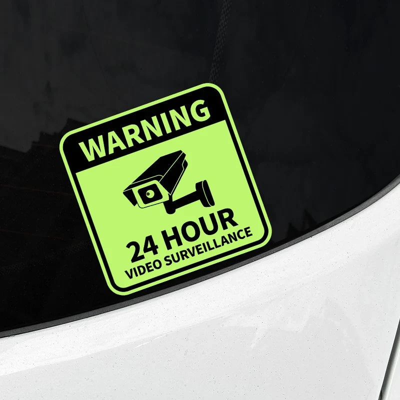 24-Hour Video Surveillance Glow Warning Sticker – Motorcycle & Car Glow-in-the-Dark Decals for Helmet, Fairing, Window & Bumper Safety
