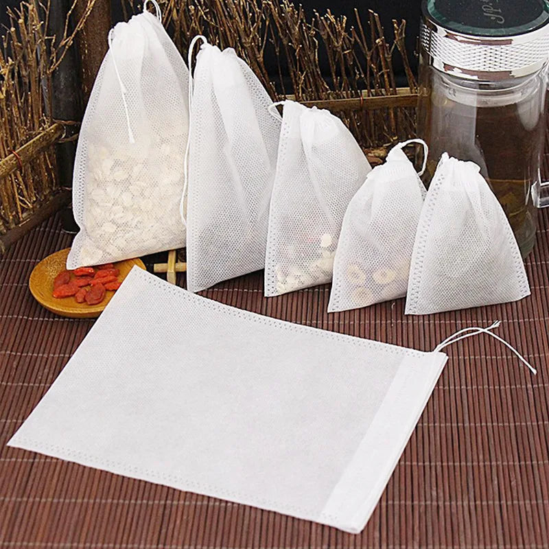 100 Pcs Disposable Tea Filter Bags with String – Food Grade Non-Woven Tea Infuser Bags for Loose Leaf Tea, Herbs & Spices (JJYY)