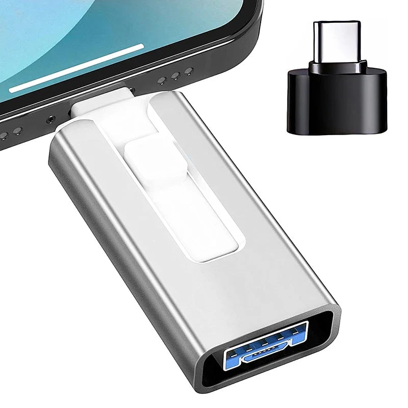 4-in-1 OTG USB Flash Drive – Type-C & Micro USB 3.0 Dual Purpose Memory Stick for Android & iPhone, Portable Mobile Storage Pen Drive