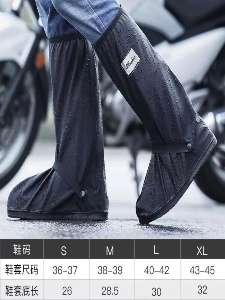 Black Waterproof Rain Boot Covers โ High-Top Shoe Covers with Reflector for Motorcycle, Bike & Outdoor Use (Men & Women)