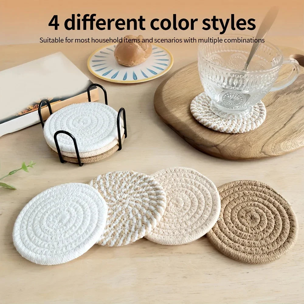 4pcs Minimalist Cotton Drink Coasters – Absorbent Fabric with Non-Woven Lining for Home & Coffee Table