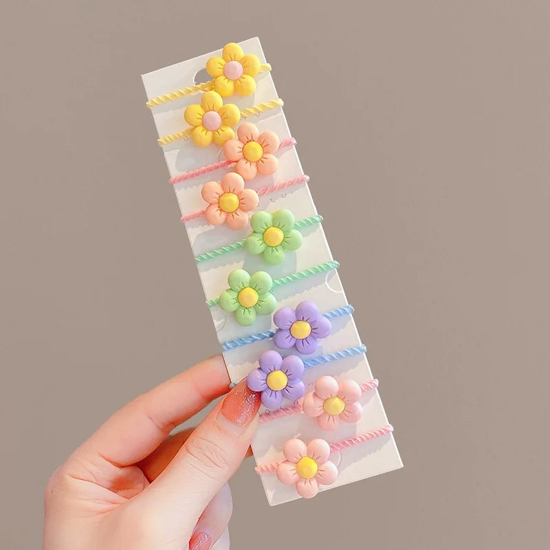 40PCS/10PCS Cute Flower Hair Bands for Girls – Elastic Hair Rings for Kids Birthday Party Headwear