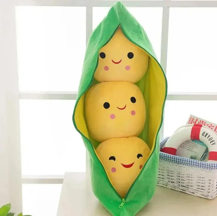 Plush Pea Pillow Toy - Cute Kawaii Stuffed Plant Doll for Kids, Boys & Girls Gift